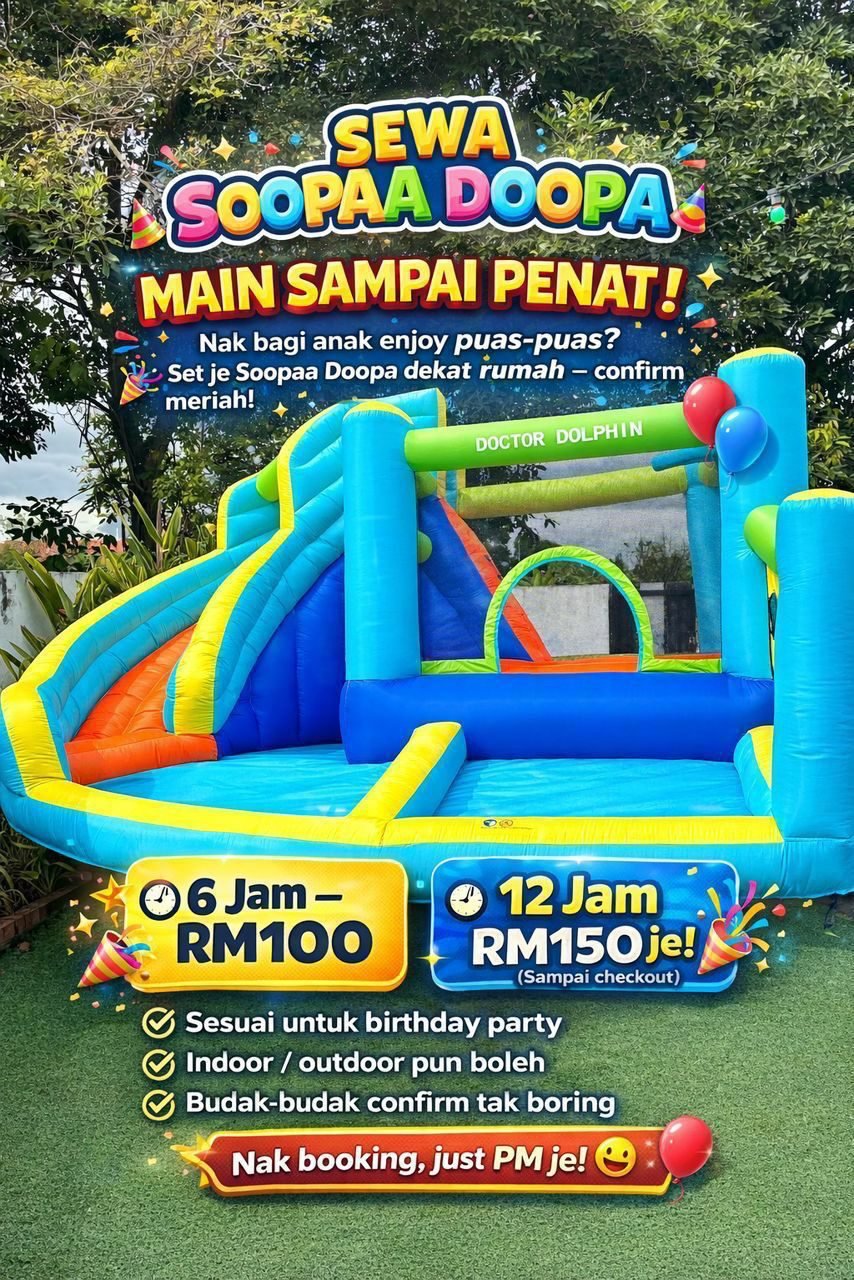 Sewaan Soopaa Doopa bouncy castle untuk parti di Homestay Safiyyah
